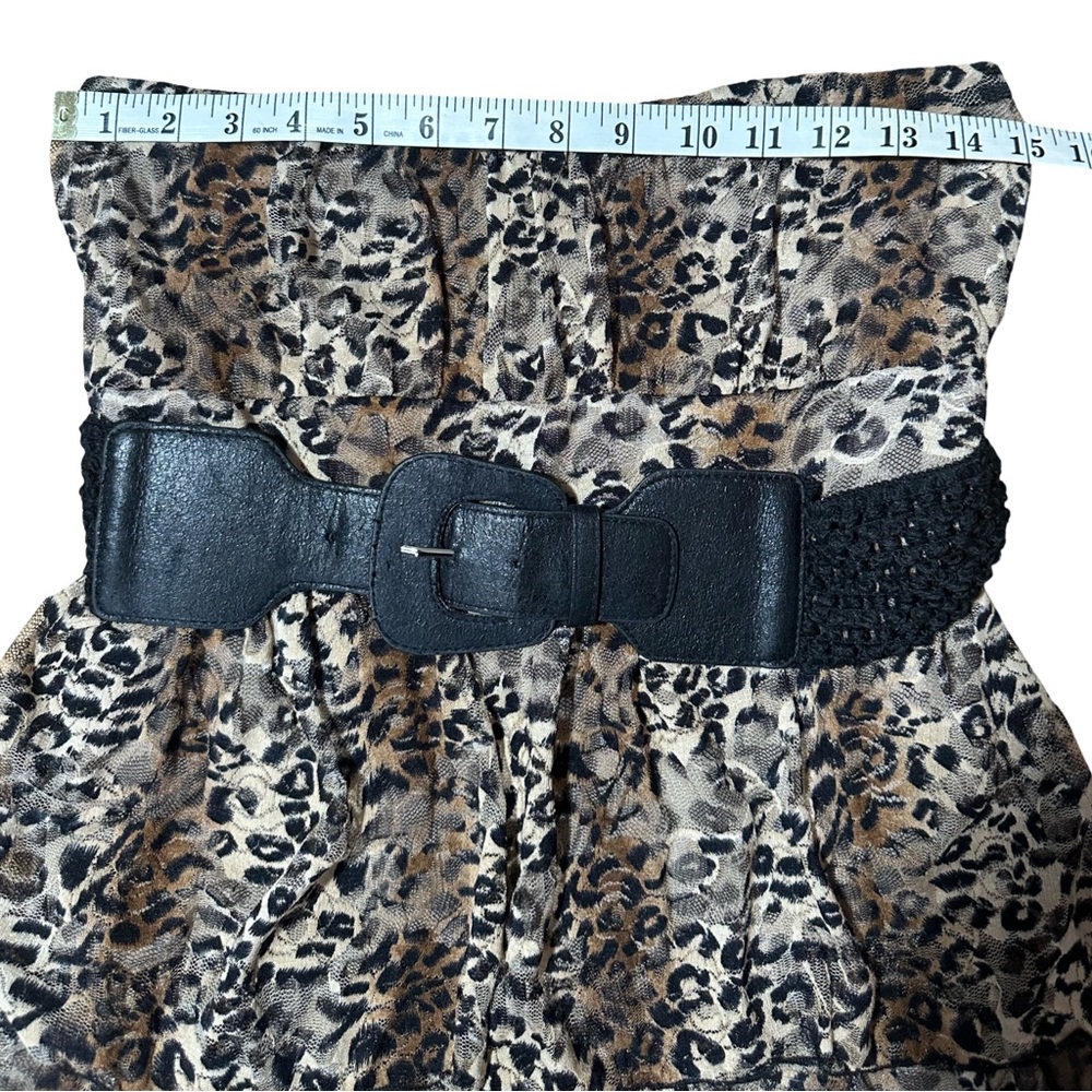 Deb Y2K Leopard Print Strapless Tiered Mini Dress Black Belt Size M - Picture 3 of 5